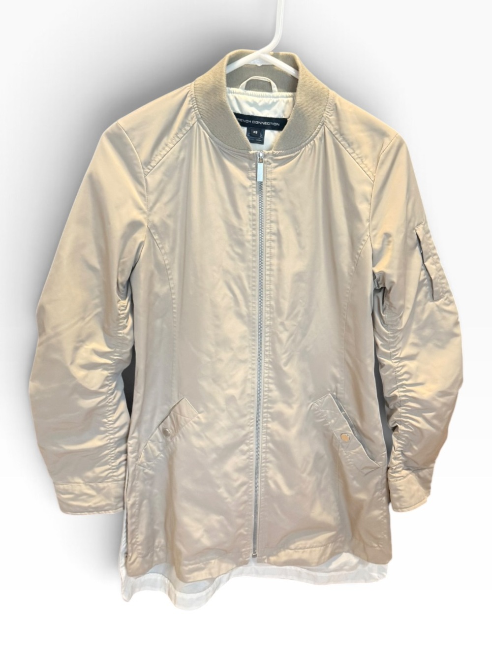 French Connection Beige Longline Bomber Jacket XS